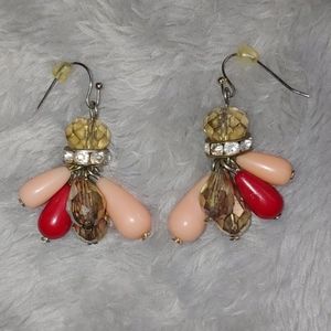 Old fashioned dangle earrings. Teardrop shaped bea